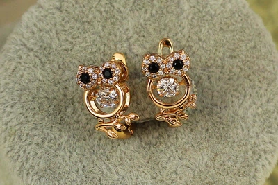 Серьги детские Xuping Jewelry совы с танцующим фианитом 1,4 см золотистые