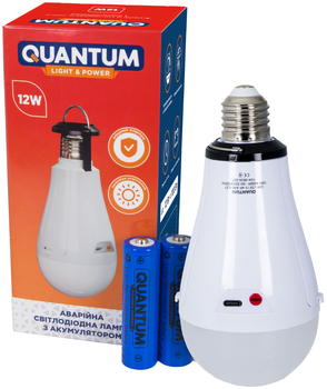 Світлодіодна лампа з акумулятором Quantum А80-12W-E27-4K Type-C 18650/2*1800mAh