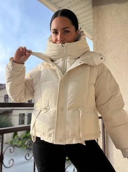 Куртка женская Lady Yep 9019-11 короткая двойная застежка с капюшоном 46 молочная