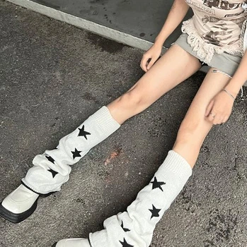 Гетри теплі двосторонні для школи в стилі Аніме y2k Grunge зірки One Size чорно-білі (10325)