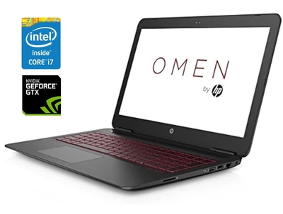 Ігровий ноутбук Б-клас HP Omen 15-ax243dx / 15.6" (1920x1080) IPS / Intel Core i7-7700HQ (4 (8) ядра по 2.8 - 3.8 GHz) / 8 GB DDR4 / 256 GB SSD NVMe / nVidia GeForce GTX 1050, 4 GB GDDR5, 128-bit / WebCam б/в