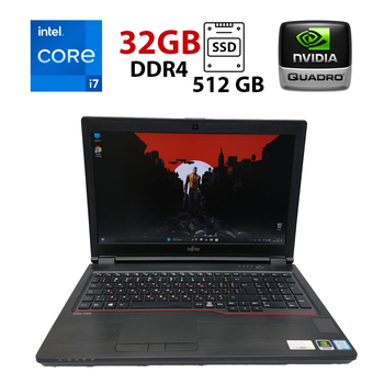 Мобільна робоча станція Б-клас Fujitsu Celsius H780 / 15.6" (1920x1080) IPS / Intel Core i7-8750H (6 (12) ядер по 2.2 - 4.1 GHz) / 32 GB DDR4 / 512 GB SSD / nVidia Quadro P600, 4 GB GDDR5, 128-bit / WebCam б/в