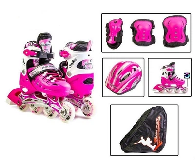 Детские раздвижные ролики 29-33 с комплектом защиты и шлемом Scale Sports Pink подсветка переднего колеса