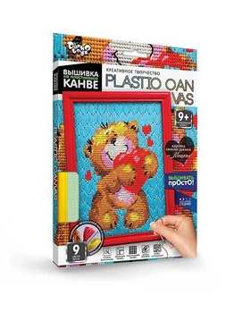 Вышивка на пластиковой канве с багетной рамкой Danko Toys Plastic Canvas: Мишка PC-01-03