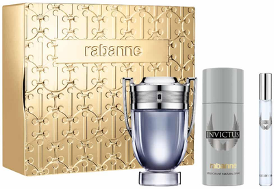 Zestaw męski Paco Rabanne Invictus Woda toaletowa 100 ml + Dezodorant 150 ml + Miniatura Woda toaletowa 10 ml (3349668635115)