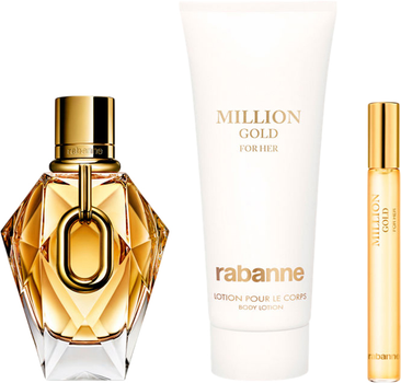 Подарунковий набір для жінок Paco Rabanne Million Gold Парфумована вода 90 мл + Парфумована вода 10 мл + Лосьйон для тіла 100 мл (3349668635351)