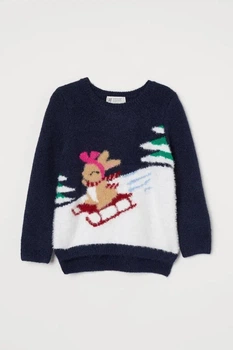 Джемпер для девочки синий Новогодний Кролик H&M 122-128см (400098894)