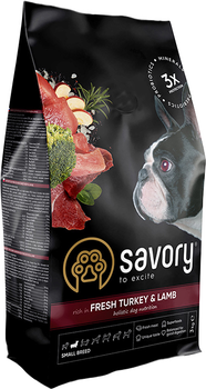 Сухой корм для собак малых пород Savory Small Breed rich in Fresh Turkey and Lamb со свежим мясом индейки и ягнятиной 3 кг (4820232630358)