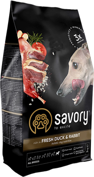 Сухой корм для собак всех пород Savory со свежим мясом утки и кроликом 3 кг (4820232630174)