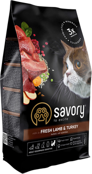 Сухой корм для кошек с чувствительным пищеварением Savory Adult Cat Sensitive Digestion Fresh Lamb and Turkey со свежим мясом ягненка и индейки 400 г (4820232630075)