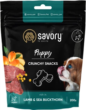 Хрустящие лакомства Savory для здорового роста щенков, ягненок и облепиха 200 г (4820232631379)