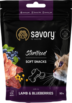Мягкие лакомства Savory для здоровья стерилизованных кошек, ягненок с черникой, 50 г (4820232631416)