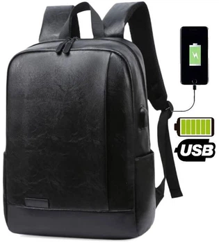 Мужской городской рюкзак Monsen черный из кожзама 29×40×13 см с USB-разъемом и регулируемыми лямками 72171