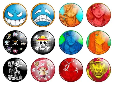 Значки аниме Треос "One Piece" (Ван Пис) - набор 12 шт. (Арт. 135443)