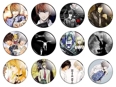 Значки аниме Треос "Death Note" (Тетрадь Смерти) - набор 12 шт. (Арт. 135538)