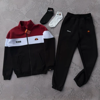 Зимовий чоловічий спортивний костюм Ellesse XXL Чорний з бордовим(KG-045)