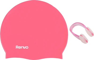 Набор Детская шапочка для плавания Renvo Junin JR OSFM Розовая (1SC100-12) + Зажим для носа Renvo Eclipse Уни Розово-белый (2SCL100-07)