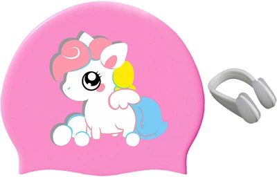 Набір Дитяча шапочка для плавання Renvo Lima Pony JR OSFM Рожева (1SC520-05) + Затискач для носа Renvo Eclipse Уні Білий (2SCL100-03)