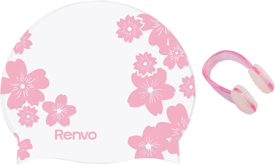 Набір Доросла шапочка для плавання Renvo Selva Уні OSFM Біло-рожева (2SC500-0305) + Затискач для носа Renvo Eclipse Уні Рожево-білий (2SCL100-07)