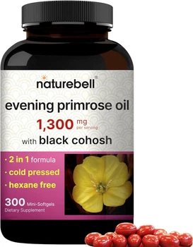 Олія вечірньої примули з клопогоном чорним преміум-класу NatureBell Evening Primrose Oil with Black Cohosh 300 капсул