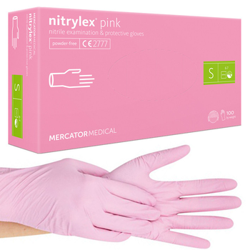 Нітрилові рукавички Nitrylex® Pink, щільність 3.5 г. — рожеві (100 шт.) S (6-7)