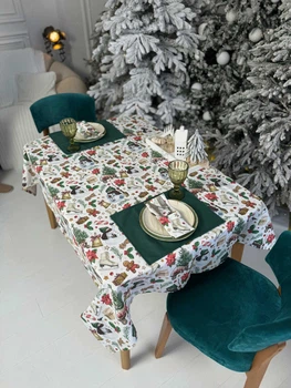 Скатерть водоотталкивающая Delux Textil Новогодние коньки 150 х 110 см (367840)