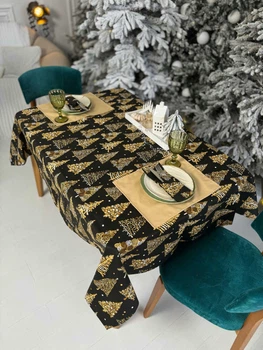 Скатерть водоотталкивающая новогодняя Delux Textil Ночные елки 140 х 110 см (367869)