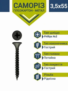Саморез черный по металлу 3,5х55 (500 шт.)