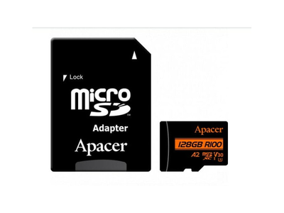 Карта пам'яті Apacer 128 GB microSDXC UHS-I U3 V30 A2 + SD-adapter (AP128GMCSX10U8-R)