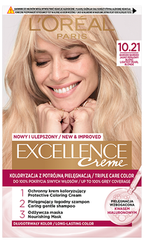 Farba do wlosow L'Oreal Paris Excellence Creme 10.21 Bardzo Jasny Perlowy Blond 192 ml (3600010022633)