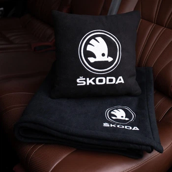 Флисовый набор плед с подушкой черный SKODA, AUTO COMFORT