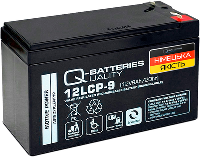 Акумуляторна батарея Q-Batteries | 12V 9Ah | F1 | ЦИКЛІЧНА | AGM - Deep Cycle VRLA | 12LCP-9