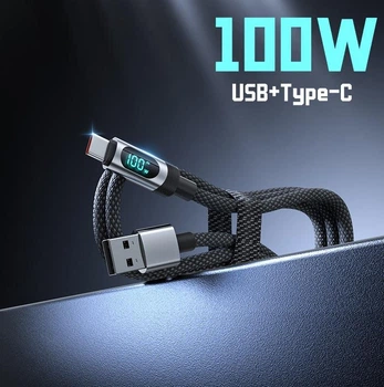 USB кабель 1м для швидкої зарядки USB A - Type-C 100W з LED екраном чорний