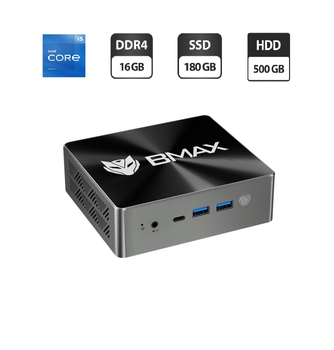 Неттоп BMAX B7 Pro USFF / Intel Core i5-1145G7 (4 (8) ядра по 2.6 - 4.4 GHz) / 16 GB DDR4 / 180 GB SSD+500 GB HDD / Intel Xe Graphics / USB 3.1 / Wi-Fi / Bluetooth / HDMI / Блок питания в комплекте б/у