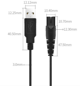 USB кабель 5V для зарядки машинок для стрижки та бритв (2 pin) 6мм между контактами,0.8м 5V