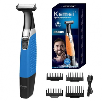 Триммер универсальный Kemei KM-1910 Blue аккумуляторный 3 Вт для стрижки бороды усов бровей и тела водонепроницаемый зарядка от USB + 4 насадки
