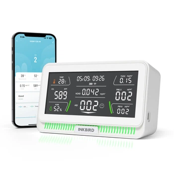 Датчик якості повітря Inkbird IAQM-129-W 10-в-1 з дисплеєм та LED індикацією білий