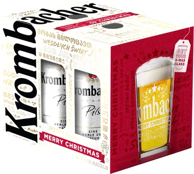 Подарочный набор пива Krombacher Merry Christmas 0.5 л х 5 шт + бокал (4008287950007)