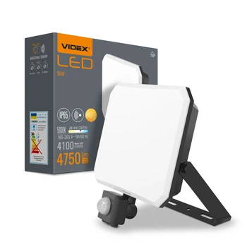 LED прожектор VIDEX F3 50W 5000K з датчиком руху 220V Black (VLE-F3-0505B-S) VIDEX (27718-000)