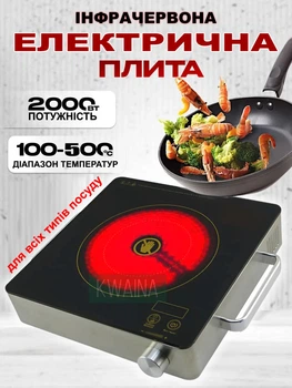 Міні плита інфрачервона електрична електроплита портативна настільна для кухні та дачі, таймер, 2000 Вт із ручками
