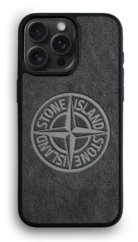 Чохол із преміальної Алькантари для iPhone 15 Pro Max Stone Island сірий