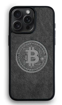 Чехол из премиальной Алькантары для iPhone 14 Pro Max Bitcoin серый