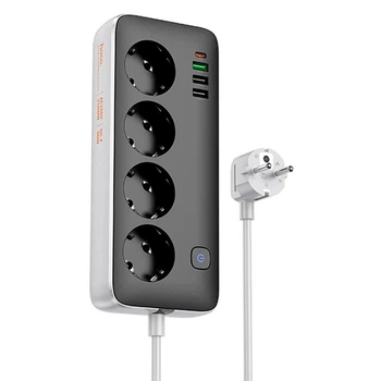 Сетевой удлинитель фильтр Hoco Sunlight 4-bit socket AC22 | 3 метра, 3USB/1Type-C, 30W/3A, PD/QC | black