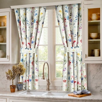 Короткі штори у ніжні польові квіти для кухні Adagio Windows Decor для карнизу 1,5-2м, Занавіски - фіранки з підхватами