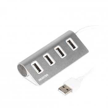 Хаб USB 2.0 Type-A Maxxter HU2A-4P-01 на 4 порта, металл, серебристый
