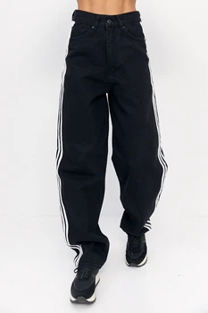Женские джинсы Baggy с лампасами цвет черный размер 36 FL_001926