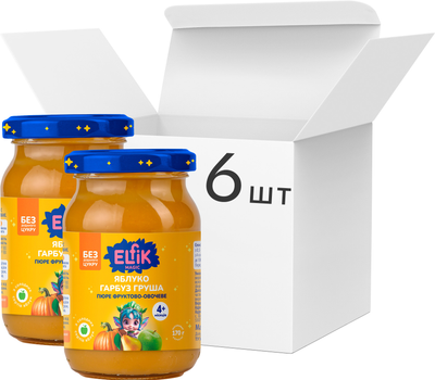 Упаковка детского пюре Elfik Magic из яблок, тыквы, груш без сахара 170 г х 6 шт (4820134723561)
