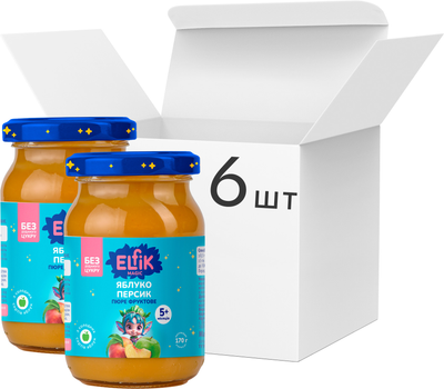 Упаковка детского пюре Elfik Magic из яблок и персиков без сахара 170 г х 6 шт (4820134723554)