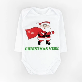 Детский новогодний боди с длинным рукавом Christmas vibe рост 86 см (12 - 18 месяцев) Malena Белый с принтом