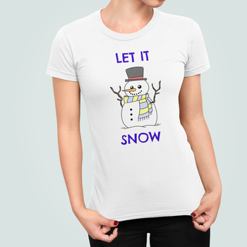 Женская Новогодняя футболка Stedman с принтом Let it snow Снеговик Белый XXL